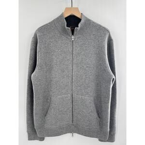 Quince Mens Gray Reversible 100% Cashmere Full Zip Sweater Jacket Cardigan L NWT